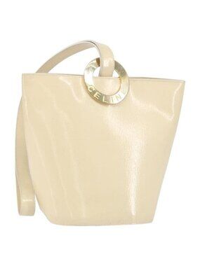 Authentic CELINE Shoulder Bag Leather Beige Gold